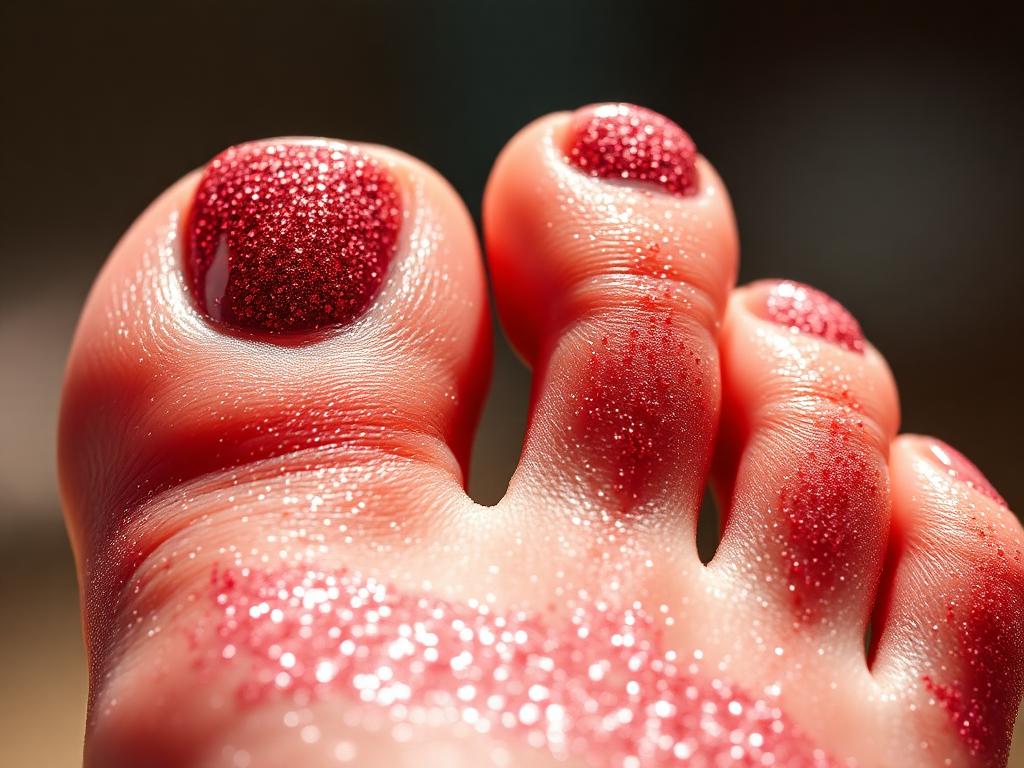 Pedicura con glitter rose-gold brillante