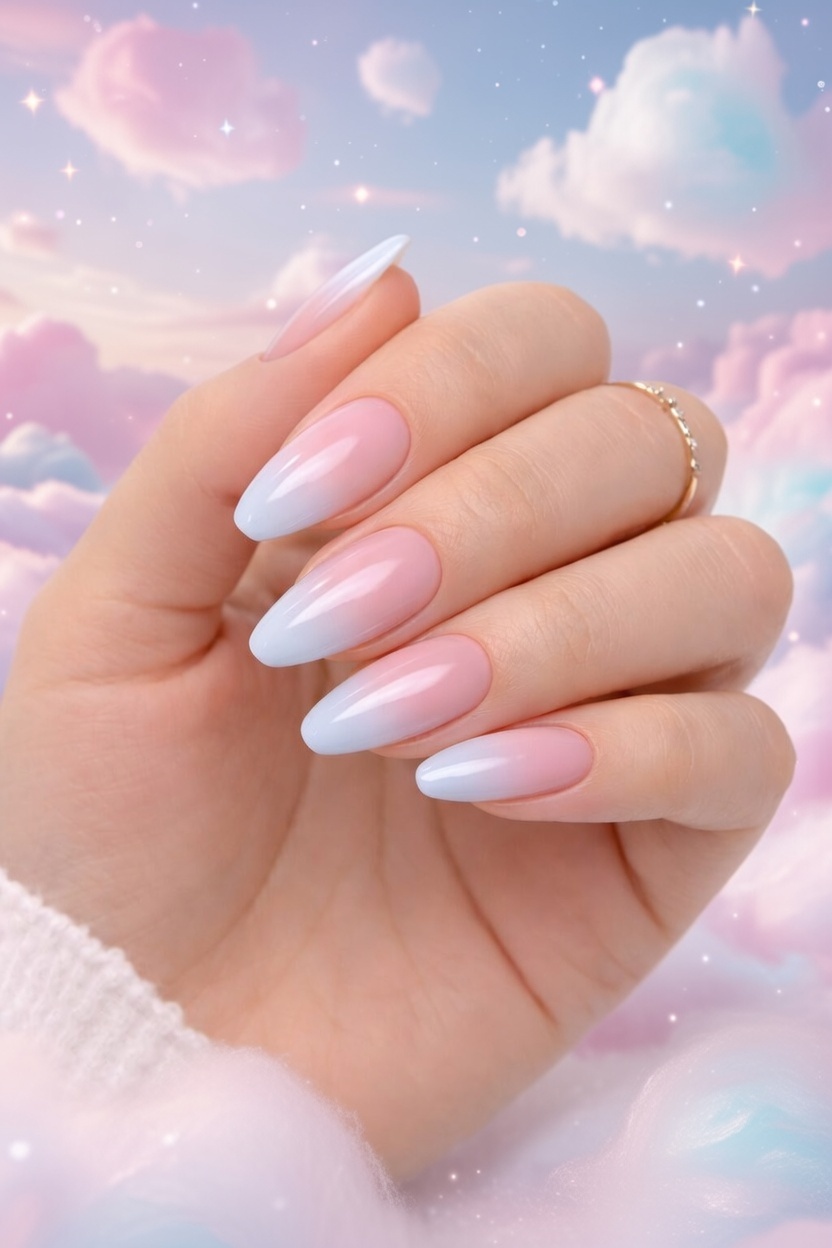 Manicura baby boomer rosa y blanco con margarita